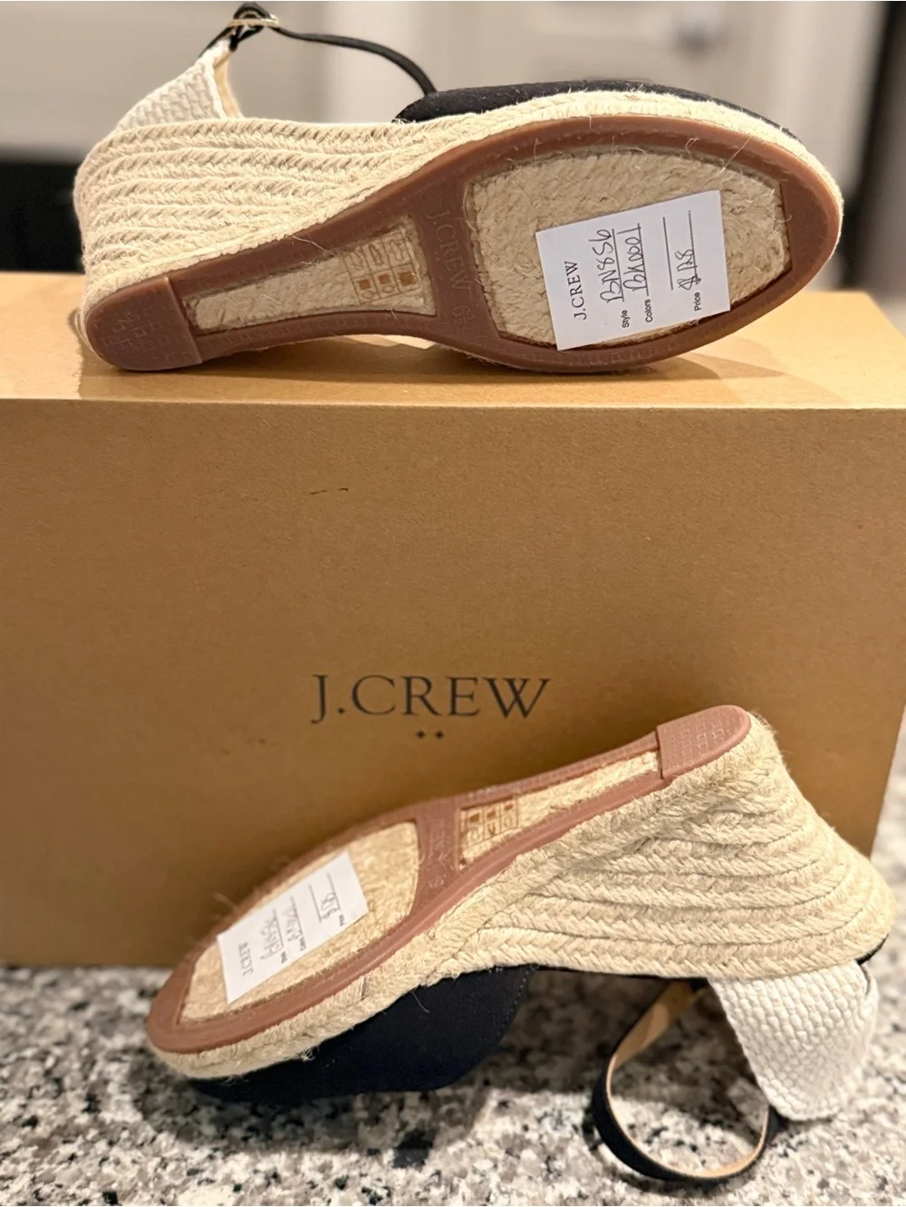 J. Crew Black Canvas and White Woven Espadrille Wedges